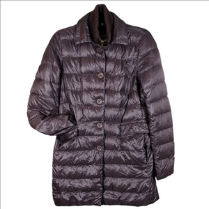 Herno Amelia Brown Wool Polyamide Funnel Neck Button Down Goose Fill Puffer Coat